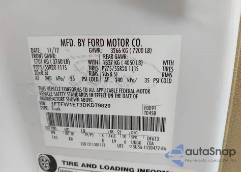 2013 Ford F-150 King Ranch z USA, uszkodzony, nr VIN 1FTFW1ET3DKD79829